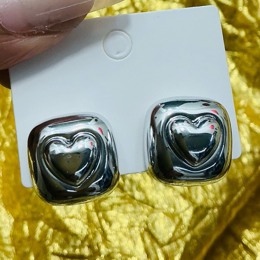 Silver Puffy Heart Stud Earrings | Chunky Minimalist Heart Jewelry